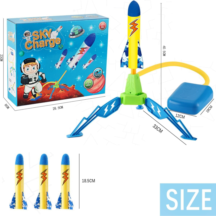 Jucarie pentru Copii, , Lansator de Rachete cu Piciorul, un Singur Lansator, 3 Rachete cu Lumini, 40.5 cm Inaltime, Multicolor [5]