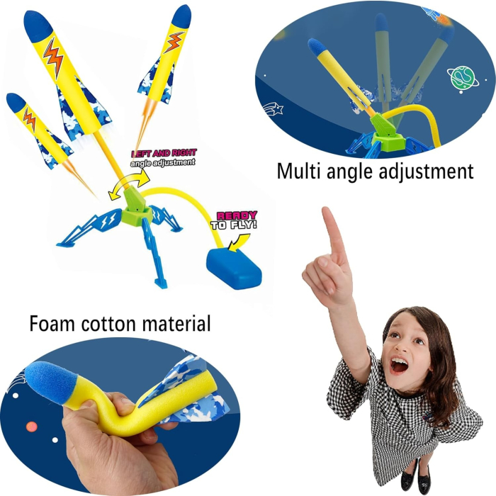 Jucarie pentru Copii, , Lansator de Rachete cu Piciorul, un Singur Lansator, 3 Rachete cu Lumini, 40.5 cm Inaltime, Multicolor [7]