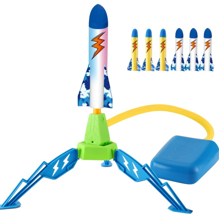 Jucarie pentru Copii, , Lansator de Rachete cu Piciorul, un Singur Lansator, 6 Rachete Fara Lumini, 40.5 cm Inaltime, Multicolor [1]
