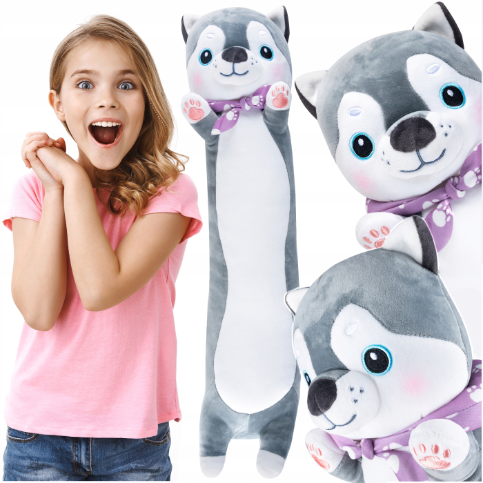 Jucarie pisica plus lunga, tip perna, lavabila, umplutura hipoalergenica, pentru copii si adulti, 70 cm, gri [2]