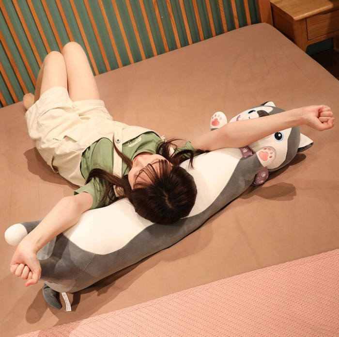 Jucarie pisica plus lunga, tip perna, lavabila, umplutura hipoalergenica, pentru copii si adulti, 70 cm, gri [7]