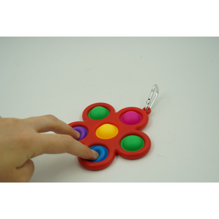 Jucarie Push Pop Bubble Fidget, Pop It, breloc antistres, Floare, Multicolor/Rosu [2]