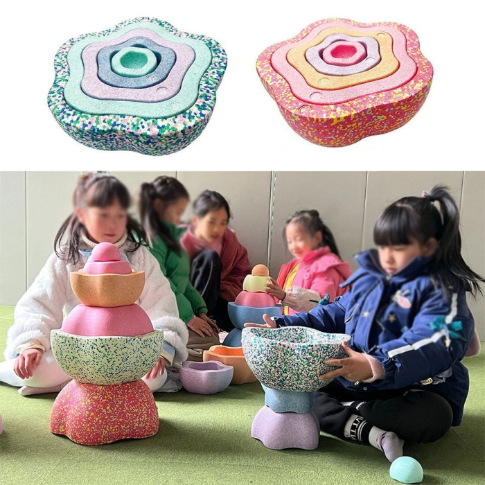 Jucarie Senzoriala de Echilibru, , Tip Stepping Stones, 5 Piese, din Spuma, pentru Miscare, Sarituri, Prindere, Diametru 28 cm, Model 2, Multicolor [4]