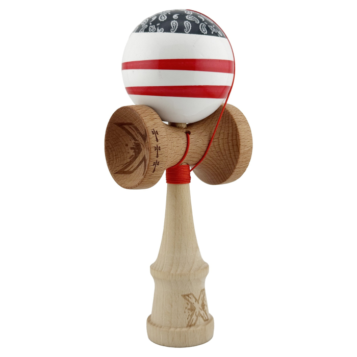 Kendama X CHICANOS Originala, Profesionala, , Big Cups V2, Super Sticky cu Cupe Mari, Rulment Metalic, din lemn 18 cm, Ata 55 cm, Negru/Alb [2]