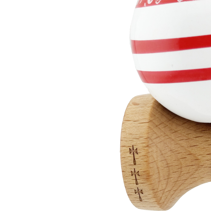 Kendama X CHICANOS Originala, Profesionala, , Big Cups V2, Super Sticky cu Cupe Mari, Rulment Metalic, din lemn 18 cm, Ata 55 cm, Rosu/Alb [7]