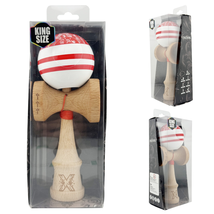 Kendama X CHICANOS Originala, Profesionala, , Big Cups V2, Super Sticky cu Cupe Mari, Rulment Metalic, din lemn 18 cm, Ata 55 cm, Rosu/Alb [5]