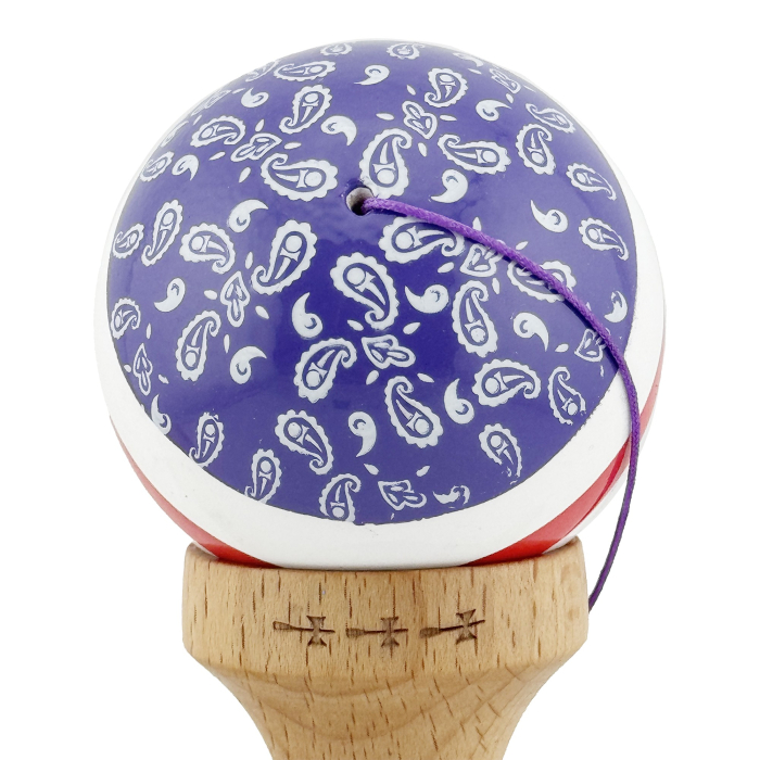 Kendama X CHICANOS Originala, Profesionala, , Big Cups V2, Super Sticky cu Cupe Mari, Rulment Metalic, din lemn 18 cm, Ata 55 cm, Violet/Alb [9]