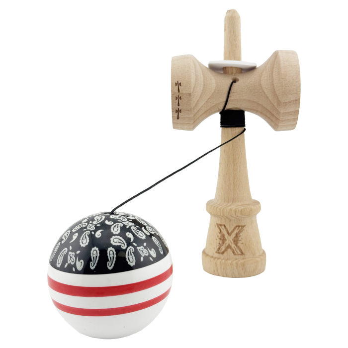 Kendama X Originala CHICANOS, Profesionala, , Cupe Mari KING SIZE V3, Super Sticky, Gaura in Baza, Rulment Metalic, din lemn 18 cm, Ata 55 cm, Negru/Alb [4]