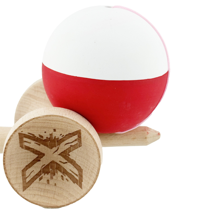 Kendama X Originala, Profesionala, , Big Cups V2, Rubber Grip cu Cupe Mari, Rulment Metalic cu Ata 55 cm, Alb/Rosu [7]