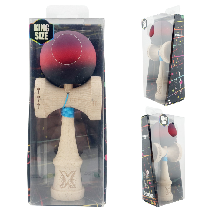 Kendama X Originala, Profesionala, , Big Cups V2, Rubber Grip cu Cupe Mari, Rulment Metalic cu Ata 55 cm, Mov/Rosu/Negru [9]