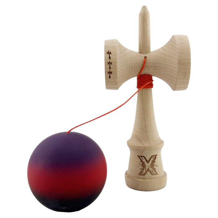 Kendama X Originala, Profesionala, , Big Cups V2, Rubber Grip cu Cupe Mari, Rulment Metalic cu Ata 55 cm, Mov/Rosu/Negru [3]