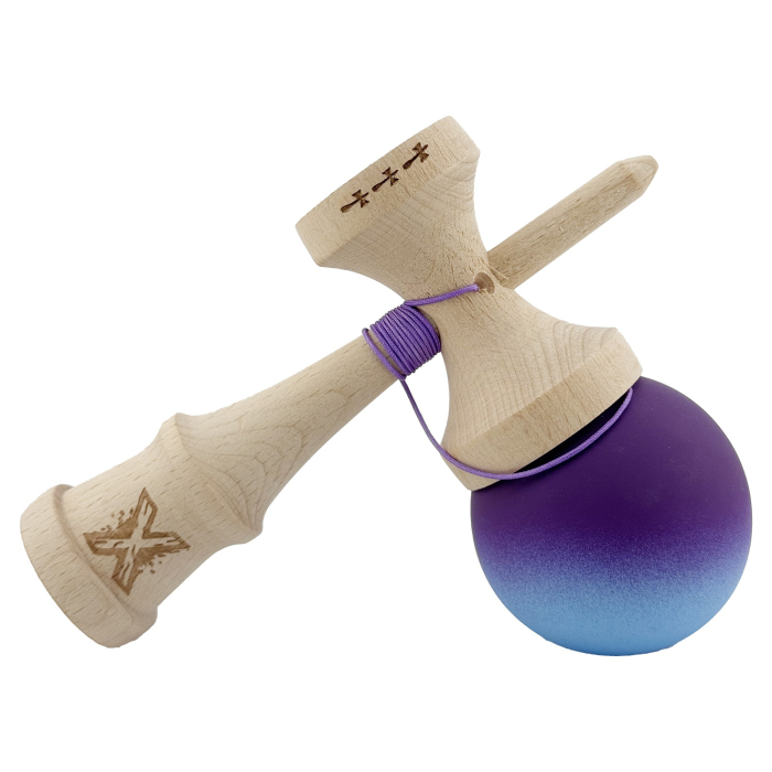 Kendama X Originala, Profesionala, , Big Cups V2, Rubber Grip cu Cupe Mari, Rulment Metalic cu Ata 55 cm, Violet/Albastru [4]
