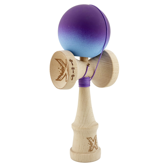Kendama X Originala, Profesionala, , Big Cups V2, Rubber Grip cu Cupe Mari, Rulment Metalic cu Ata 55 cm, Violet/Albastru [2]