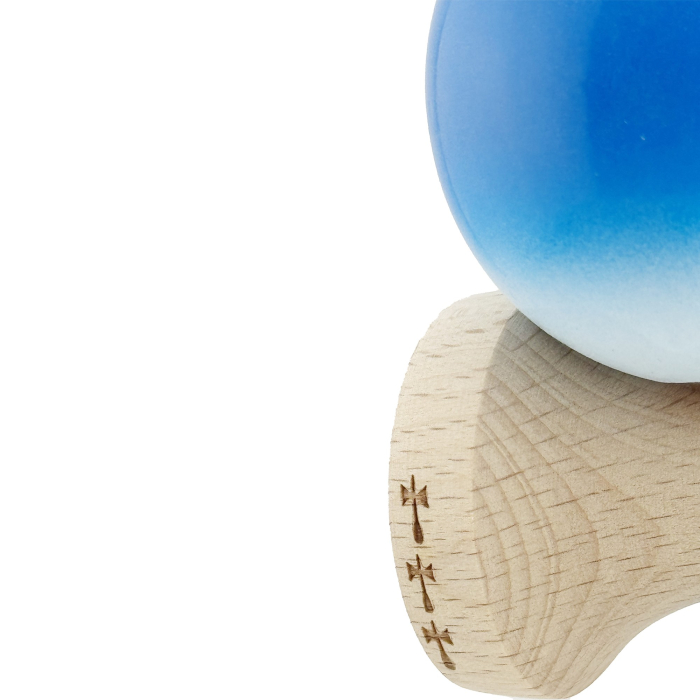 Kendama X Originala, Profesionala, , Big Cups V2, Super Sticky cu Cupe Mari, din lemn 18 cm, Rulment Metalic cu Ata 55 cm, Albastru/Alb [7]