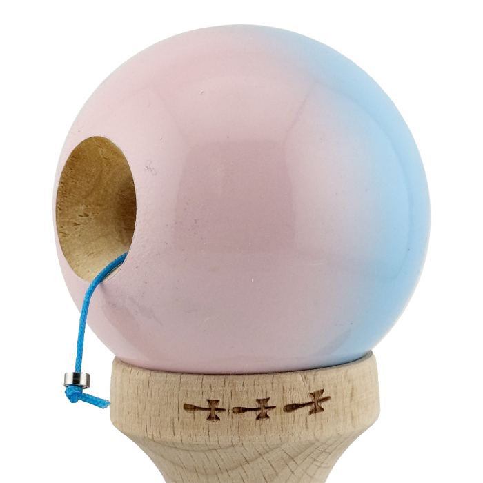 Kendama X Originala, Profesionala, , Big Cups V2, Super Sticky cu Cupe Mari, din lemn 18 cm, Rulment Metalic cu Ata 55 cm, Albastru deschis/Roz [5]