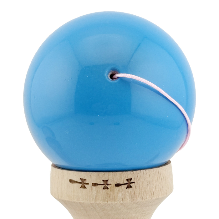 Kendama X Originala, Profesionala, , Big Cups V2, Super Sticky cu Cupe Mari, din lemn 18 cm, Rulment Metalic cu Ata 55 cm, Albastru/Roz [8]