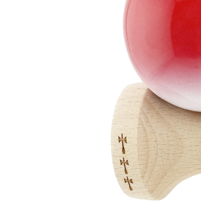 Kendama X Originala, Profesionala, , Big Cups V2, Super Sticky cu Cupe Mari, din lemn 18 cm, Rulment Metalic cu Ata 55 cm, Gradient Rosu/Alb [7]