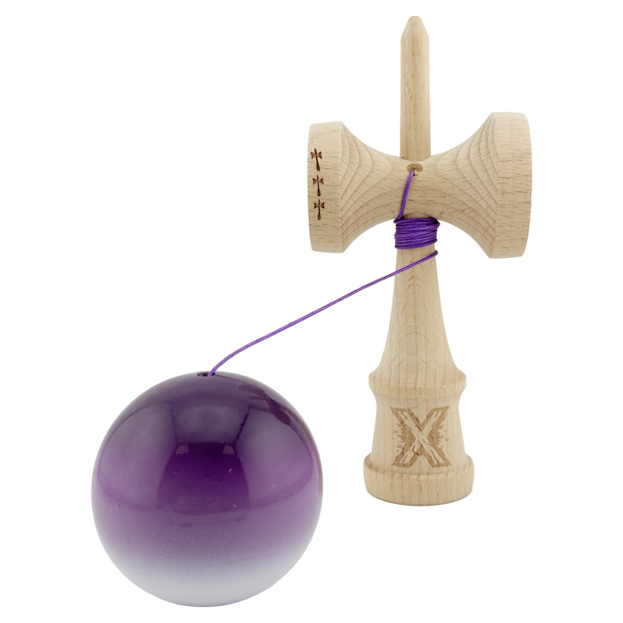 Kendama X Originala, Profesionala, , Big Cups V2, Super Sticky cu Cupe Mari, din lemn 18 cm, Rulment Metalic cu Ata 55 cm, Mov/Alb [3]
