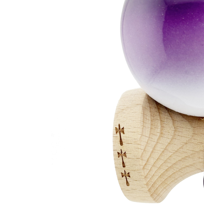 Kendama X Originala, Profesionala, , Big Cups V2, Super Sticky cu Cupe Mari, din lemn 18 cm, Rulment Metalic cu Ata 55 cm, Mov/Alb [7]