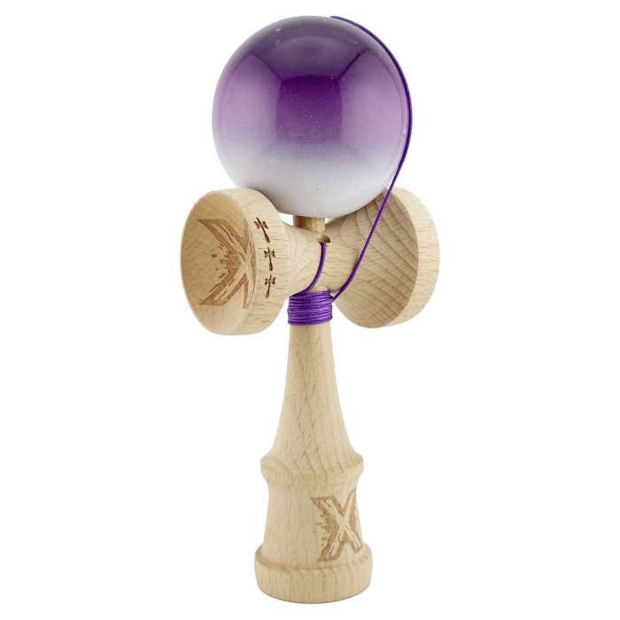 Kendama X Originala, Profesionala, , Big Cups V2, Super Sticky cu Cupe Mari, din lemn 18 cm, Rulment Metalic cu Ata 55 cm, Mov/Alb [2]