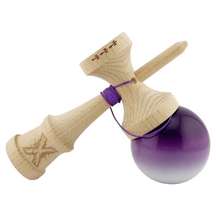 Kendama X Originala, Profesionala, , Big Cups V2, Super Sticky cu Cupe Mari, din lemn 18 cm, Rulment Metalic cu Ata 55 cm, Mov/Alb [4]