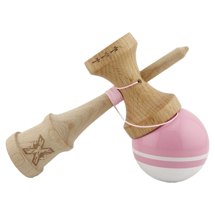 Kendama X Originala, Profesionala, , Big Cups V2, Super Sticky cu Cupe Mari, din lemn 18 cm, Rulment Metalic cu Ata 55 cm, Roz/Alb [4]