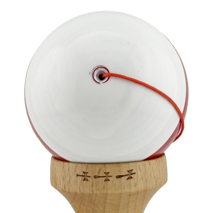 Kendama X Originala, Profesionala, , Big Cups V2, Super Sticky cu Cupe Mari, Rulment Metalic, din lemn 18 cm, Ata 55 cm, Alb/Rosu [9]