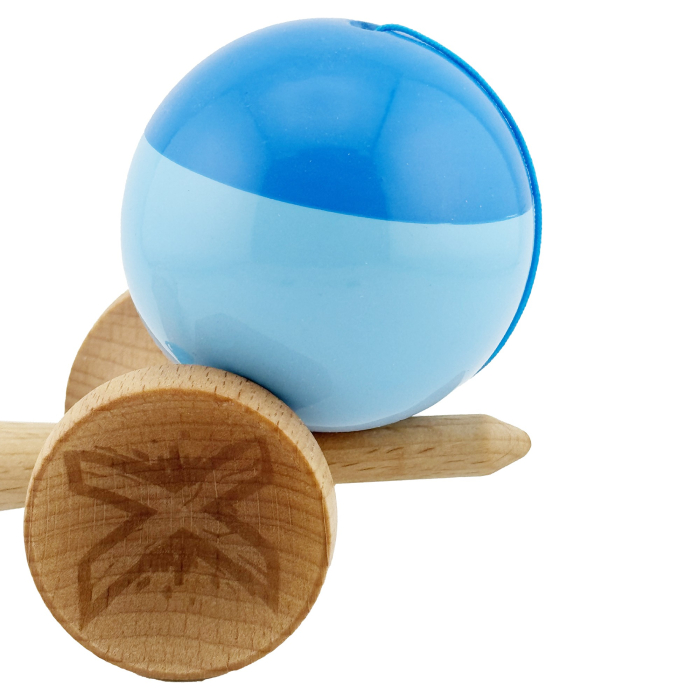 Kendama X Originala, Profesionala, , Big Cups V2, Super Sticky cu Cupe Mari, Rulment Metalic, din lemn 18 cm, Ata 55 cm, Albastru/Bleu [6]
