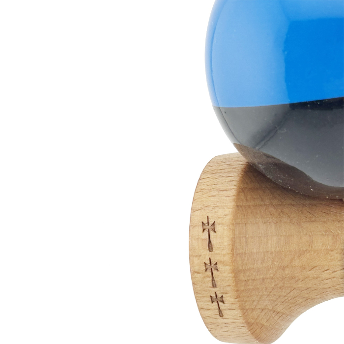 Kendama X Originala, Profesionala, , Big Cups V2, Super Sticky cu Cupe Mari, Rulment Metalic, din lemn 18 cm, Ata 55 cm, Albastru/Negru [6]