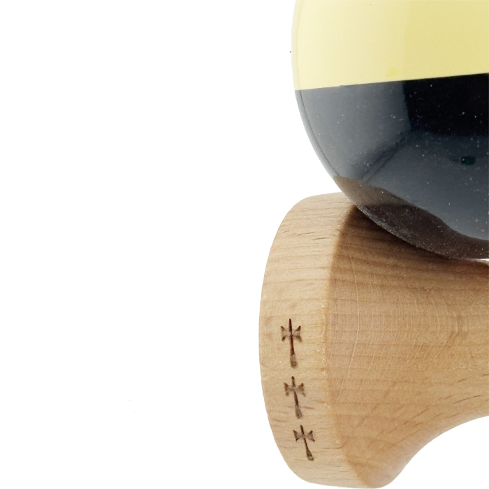 Kendama X Originala, Profesionala, , Big Cups V2, Super Sticky cu Cupe Mari, Rulment Metalic, din lemn 18 cm, Ata 55 cm, Galben/Negru [7]