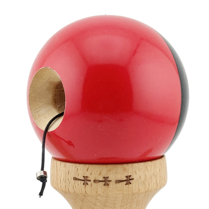 Kendama X Originala, Profesionala, , Big Cups V2, Super Sticky cu Cupe Mari, Rulment Metalic, din lemn 18 cm, Ata 55 cm, Negru/Rosu [6]