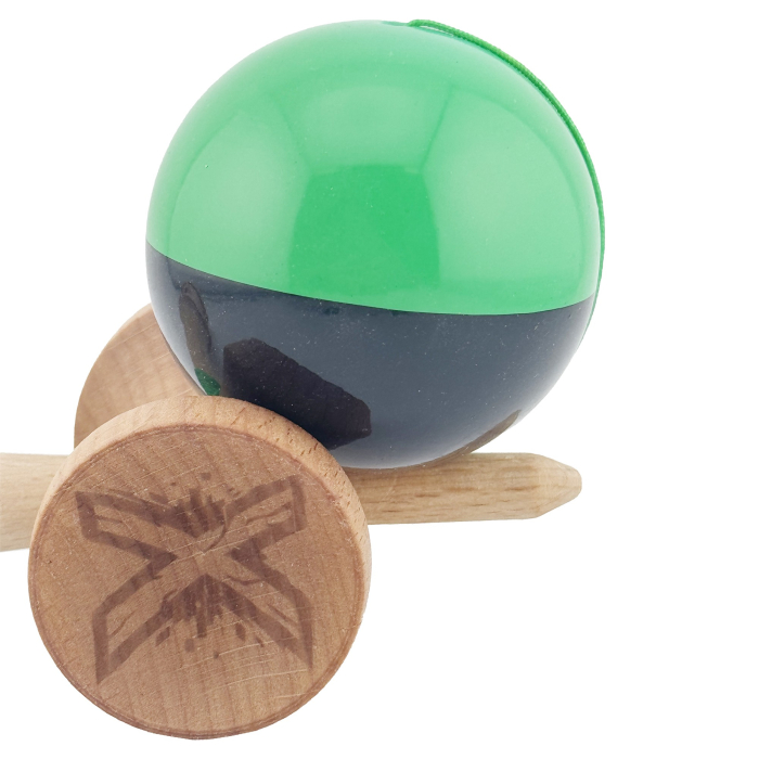 Kendama X Originala, Profesionala, , Big Cups V2, Super Sticky cu Cupe Mari, Rulment Metalic, din lemn 18 cm, Ata 55 cm, Verde/Negru [7]