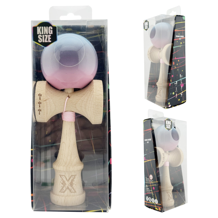 Kendama X Originala, Profesionala, , Big Cups V2, Super Sticky Cupe Mari, Rulment Metalic cu Ata 55 cm, Albastru Deschis/Mov/Roz [10]