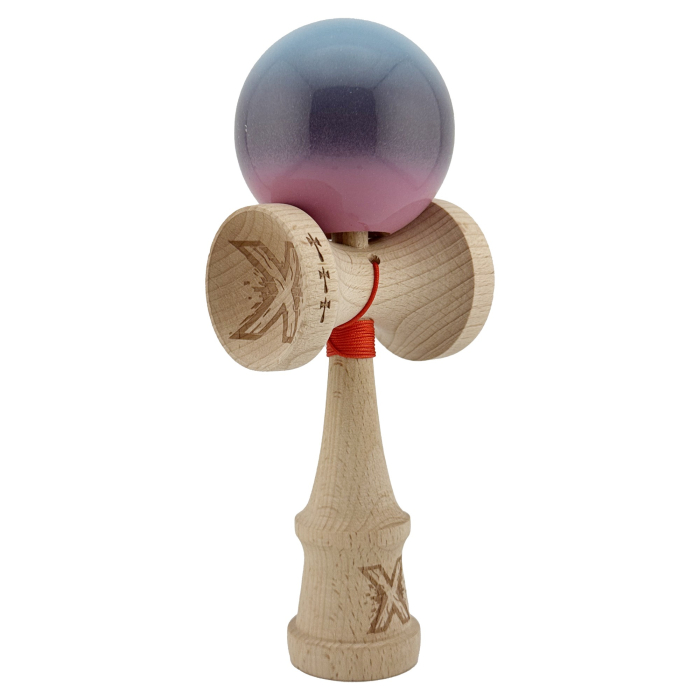 Kendama X Originala, Profesionala, , Big Cups V2, Super Sticky Cupe Mari, Rulment Metalic cu Ata 55 cm, Albastru Deschis/Mov/Roz [9]