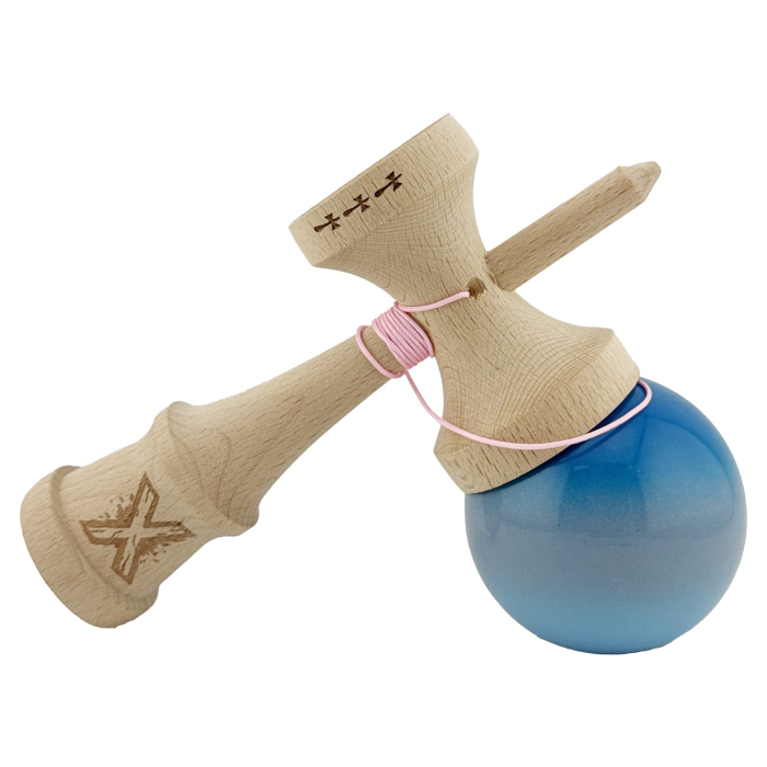 Kendama X Originala, Profesionala, , Big Cups V2, Super Sticky Cupe Mari, Rulment Metalic cu Ata 55 cm, Albastru/Gri/Bleu [4]