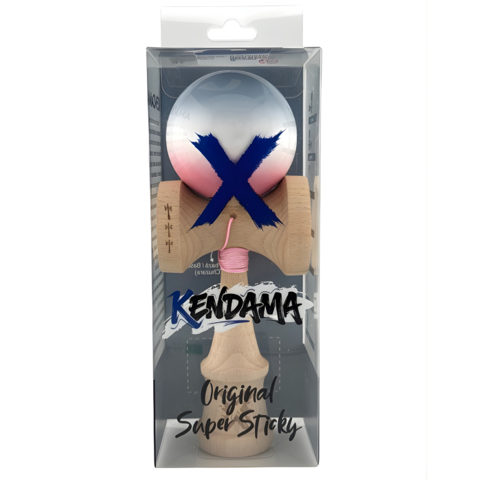 Kendama X Originala, Profesionala, , Big Cups V2, Super Sticky Cupe Mari, Rulment Metalic cu Ata 55 cm, Gradient Roz/Alb/Gri [10]