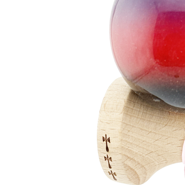 Kendama X Originala, Profesionala, , Big Cups V2, Super Sticky Cupe Mari, Rulment Metalic cu Ata 55 cm, Mov/Rosu/Negru [7]