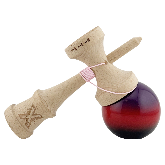 Kendama X Originala, Profesionala, , Big Cups V2, Super Sticky Cupe Mari, Rulment Metalic cu Ata 55 cm, Mov/Rosu/Negru [4]