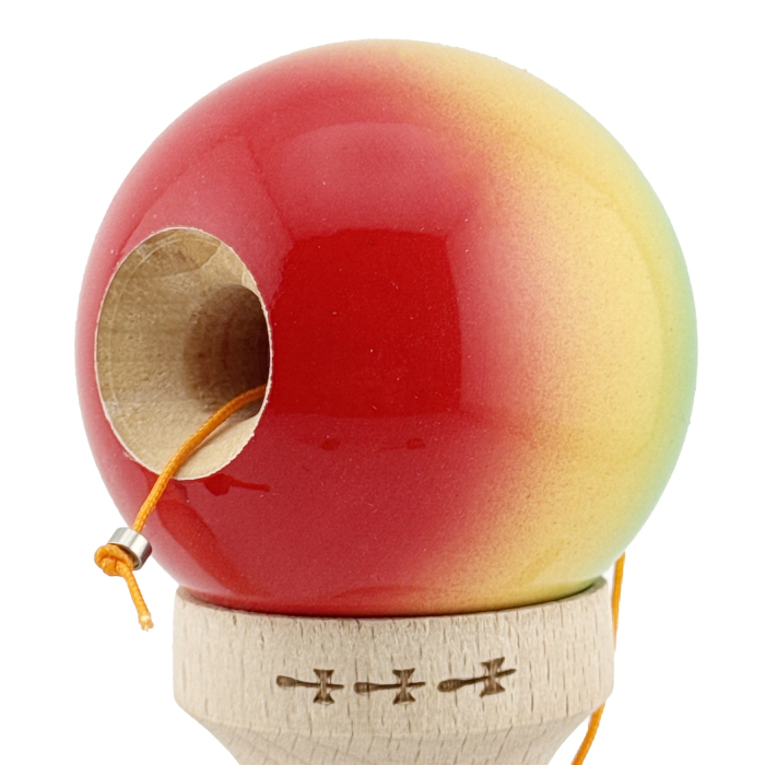 Kendama X Originala, Profesionala, , Big Cups V2, Super Sticky Cupe Mari, Rulment Metalic cu Ata 55 cm, Verde/Galben/Rosu [5]