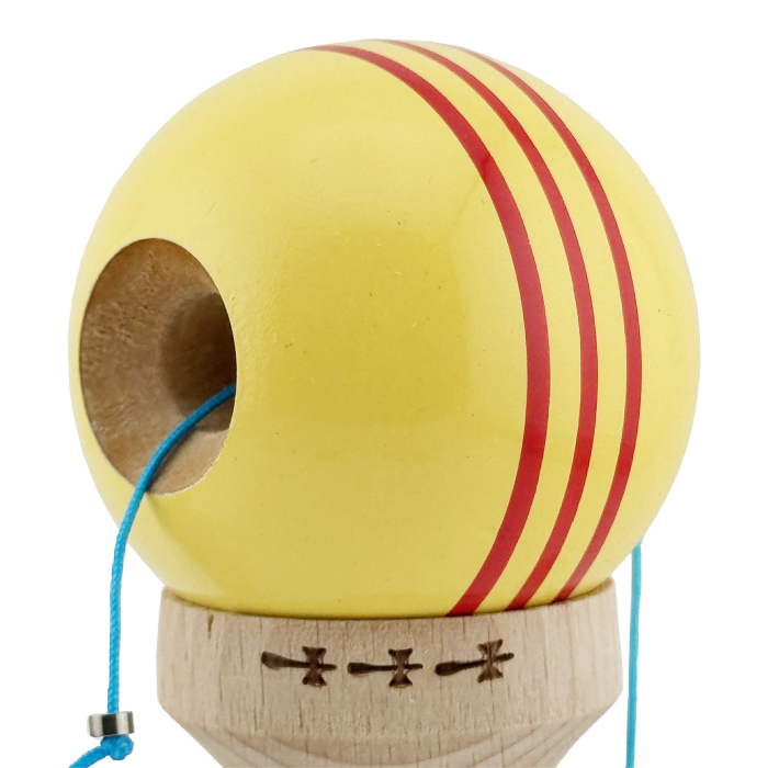 Kendama X Originala, Profesionala, , Big Cups V2, Super Sticky Legendary Cupe Mari, Rulment Metalic cu Ata 55 cm, Galben/Linii Rosii [5]