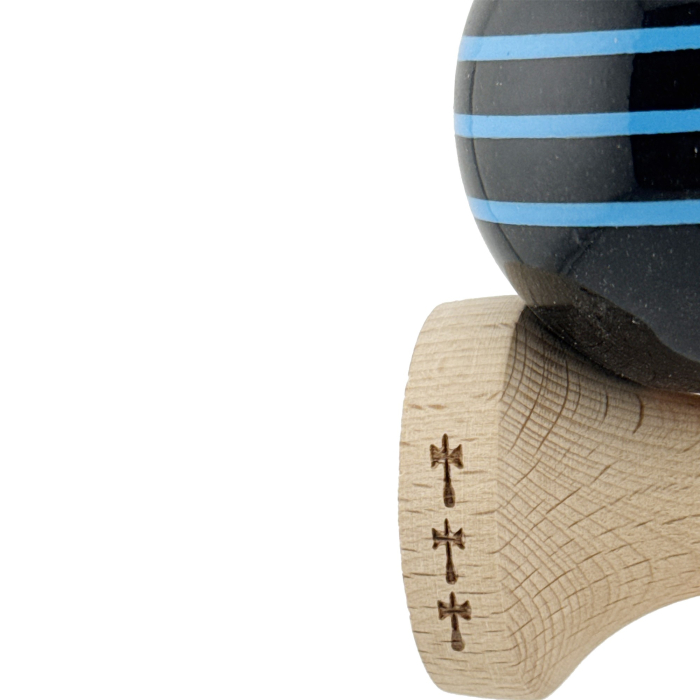 Kendama X Originala, Profesionala, , Big Cups V2, Super Sticky Legendary Cupe Mari, Rulment Metalic cu Ata 55 cm, Negru/Linii Albastre deschise [7]