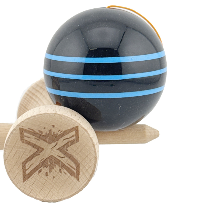 Kendama X Originala, Profesionala, , Big Cups V2, Super Sticky Legendary Cupe Mari, Rulment Metalic cu Ata 55 cm, Negru/Linii Albastre deschise [8]