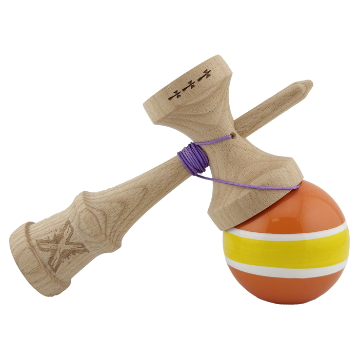Kendama X Originala, Profesionala, , Big Cups V2, Super Sticky Legendary Cupe Mari, Rulment Metalic cu Ata 55 cm, Portocaliu/Galben/Alb [4]