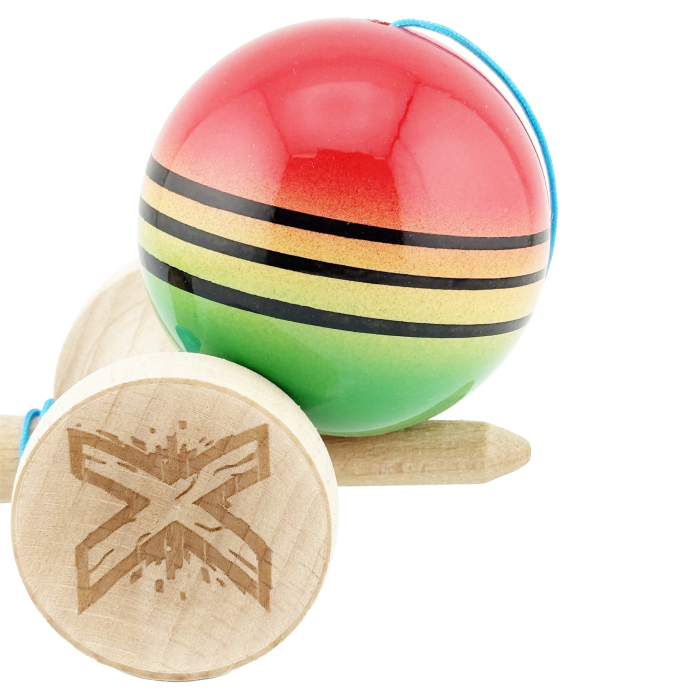 Kendama X Originala, Profesionala, , Big Cups V2, Super Sticky Legendary Cupe Mari, Rulment Metalic cu Ata 55 cm, Rosu/Galben/Verde [7]