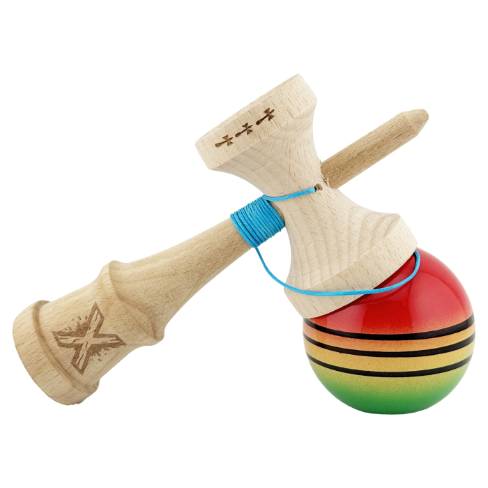 Kendama X Originala, Profesionala, , Big Cups V2, Super Sticky Legendary Cupe Mari, Rulment Metalic cu Ata 55 cm, Rosu/Galben/Verde [4]
