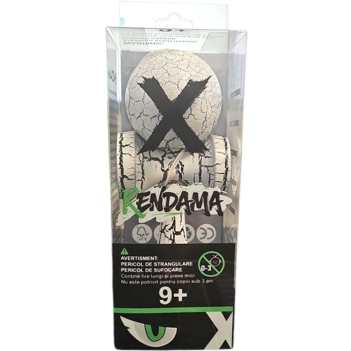 Kendama X Originala, Profesionala, , Cracked, din Lemn, 18 cm, Alb/Negru [4]