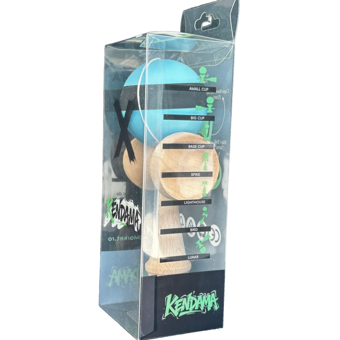 Kendama X Originala, Profesionala, , din Lemn, 18 cm, Rubber Grip, Dungi Albastru/Negru [4]