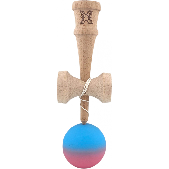 Kendama X Originala, Profesionala, , din Lemn, Rubber Grip, 18 cm, Albastru/Roz [3]