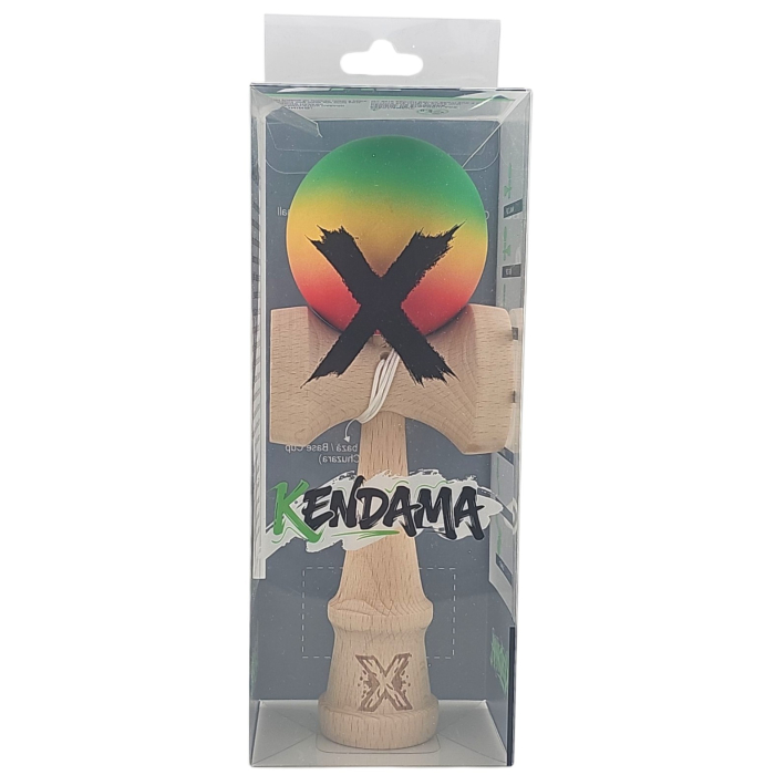 Kendama X Originala, Profesionala, , din Lemn, Rubber Grip, 18 cm, Gradient Verde/Galben/Rosu [4]