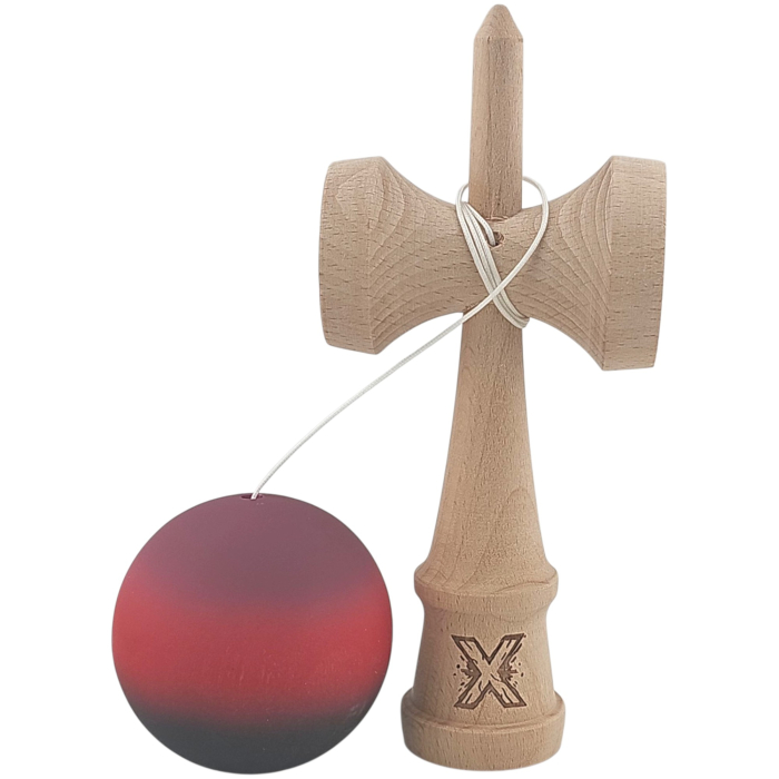 Kendama X Originala, Profesionala, , din Lemn, Rubber Grip, 18 cm, Mov/Rosu/Negru [2]